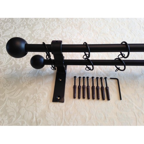 A Pair of Iron Metal Recess Curtain Voile Pole Rod Brackets in Black 