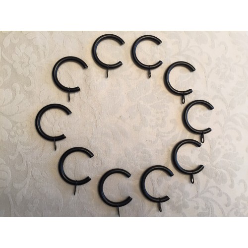 10 x Large Black C Split Passing PassOver Curtain Rings fits 25 to 30mm Pole Rod 